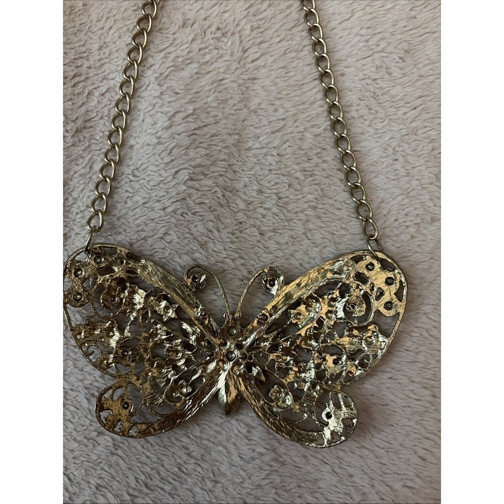 Pink Rhinestone Butterfly Statement Necklace Boho - Picture 4 of 7